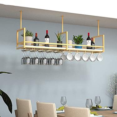 Imagem de Prateleira suspensa para copos de vinho, prateleira de teto, balcão de barra de ferro, rack de vinho/taça, prateleira de armário de vinho pendurada de cabeça para baixo, rack de armazenamento de