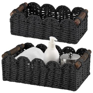 Imagem de DUOER Cesto de armazenamento de vime para organizar papel higiênico cesta de armazenamento para vaso sanitário, preto