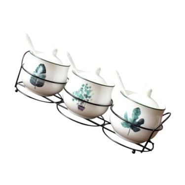 Imagem de 1 conjunto de jarra de cerâmica para temperos de bancada, sal, pote de cerâmica para condimentos, pote de especiarias, pote de açúcar de cerâmica, pote de tempero com pote doméstico de armazenamento