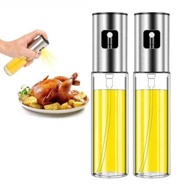 Imagem de Pulverizador de Azeite e Vinagre 100ml em Vidro e Inox – Spray de Óleo para Cozinha, Saladas, Airfryer e Churrasco (Prata)