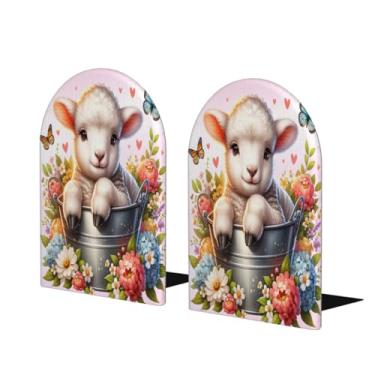 Imagem de Linda borboleta ovelha grande suporte de livros de madeira decorativo antiderrapante resistente terminais de livro para mesa de escritório em casa biblioteca de estudo escolar divisórias de livros