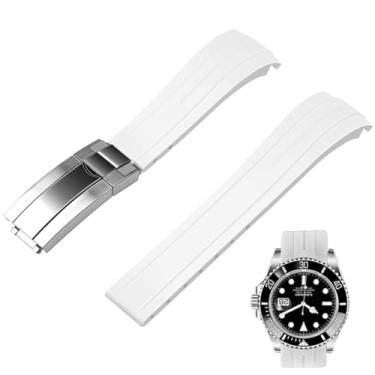 Imagem de Juntan Pulseira de relógio de borracha com extremidade curva de 18 mm, 20 mm, 22 mm, de silicone, afunilada, curvada, para homens e mulheres com fivela de mergulho clássica, 21mm, Borracha de silicone