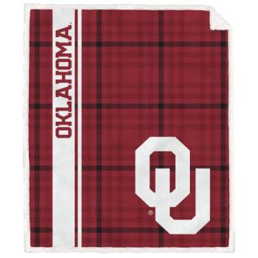 Imagem de Proformance Home Cobertor de flanela Sherpa xadrez vertical oficialmente licenciado NCAA Oklahoma Sooners