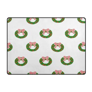 Imagem de Blueangle Tapetes de Natal laváveis de 10 x 13 cm para sala de estar - Tapete ultramacio antiderrapante resistente a manchas com estampa de guirlanda de Natal, decoração de férias para quarto e