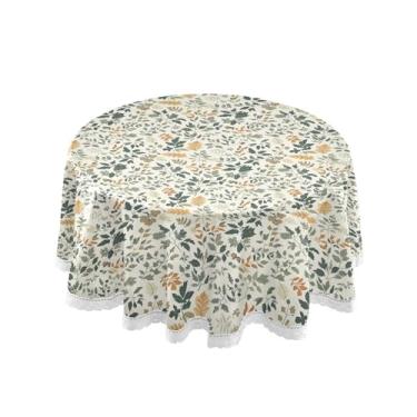 Imagem de SEHANY Toalha de mesa redonda com folhas verdes pastorais, 152 cm, tecido lavável sem rugas, toalha de mesa redonda com renda decorativa para restaurante, casamento, acampamento, festa Fiesta Cinco de