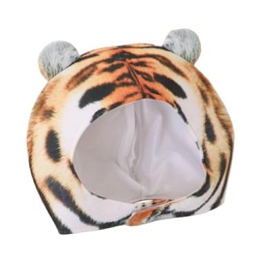 Imagem de simhoa Chapéu de tigre de pelúcia, chapéu de desenho animado com pelúcia de animal para lembrancinhas de festas e boates.