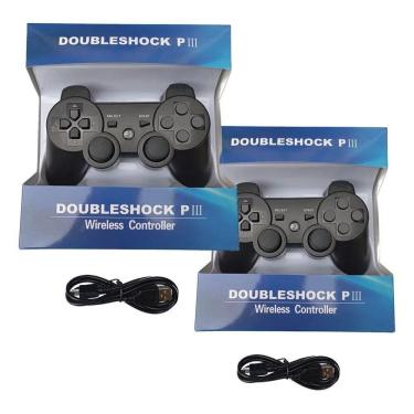 Imagem de 2X Kit 2 Manete Controle Compativel Sem Fio Ps3 Cabo Carrega