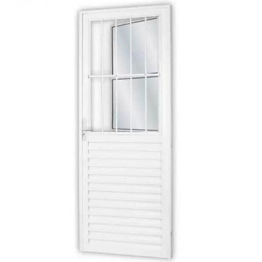 Imagem de Porta de giro mgm alum/aco c/postigo 2 vidros 210x80cm branco direito