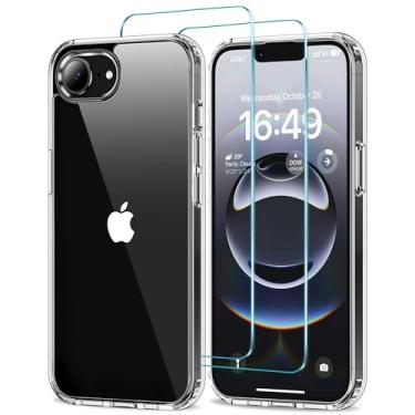 Imagem de HOOMIL Capa para iPhone 16e com protetor de tela de vidro temperado, não amarela, proteção contra quedas, antiarranhões, transparente, parte traseira rígida - transparente