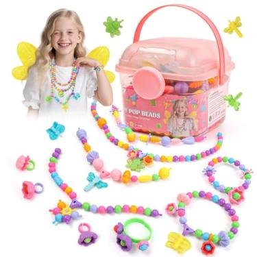 Imagem de BIRANCO. Conjunto de miçangas de luxo com mais de 350 contas pop inclui borboleta, abelha, libélula com asas transparentes e kit de fabricação de joias de joaninha para crianças de 3 a 8 anos