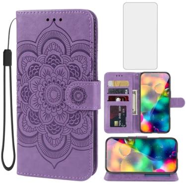 Imagem de Bohefo Capa para iPhone 17/capa carteira para Apple17 com protetor de tela de vidro temperado, capa de telefone com suporte para cartão de crédito de couro mandala para iPhone 17 roxa