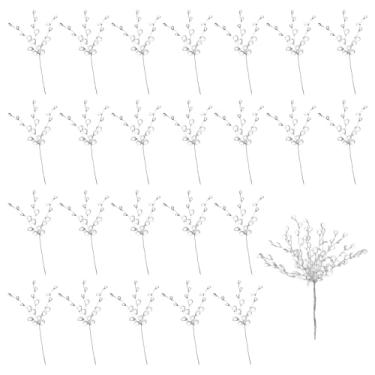 Imagem de 25 peças de hastes de gota de contas de acrílico buquê de flores de cristal artificial transparente ramos de flora com glitter floral palhetas de acrílico arranjo de haste de flor ramo de contas