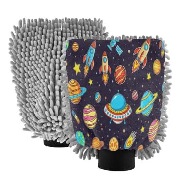 Imagem de STAYTOP Luvas de lavagem de carro Space Planet 2 peças, luvas de microfibra de chenille sem arranhões, panos de esponja de lavagem ultra absorventes para carros, limpeza doméstica - M