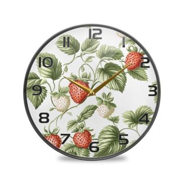 Imagem de YETTASBIN Relógio de parede de acrílico morango - Silencioso, sem tique-taque, operado por bateria, relógio redondo decorativo criativo para cozinha, sala de estar, banheiro, decoração de escritório