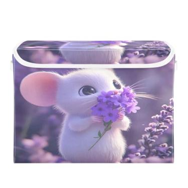 Imagem de STAYTOP Lindo cesto de armazenamento dobrável de rato branco com tampa, caixa de armazenamento decorativa, organizador de recipientes, cestas de armazenamento para quarto, armário, sala de estar