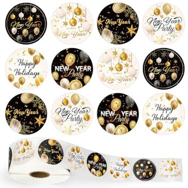 Imagem de Adesivos de Feliz Ano Novo, 500 peças de Feliz Feriado Fogo de Artifício Redondo Ano Novo Etiquetas Adesivos para Cartões de Saudações Decorações de Lembranças de Festas de Festas