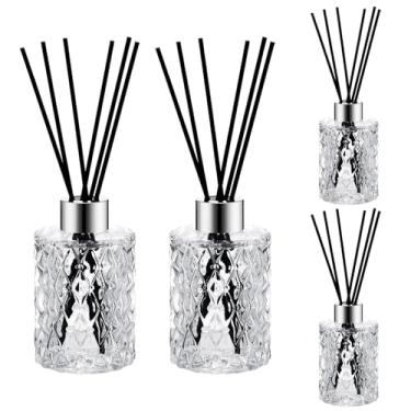 Imagem de Pequenos frascos difusores de palheta de vidro transparente com bastão, vasos de flores vintage em relevo estilo boticário com tampas de cortiça, vaso de vidro com padrão recarregável de 150 ml