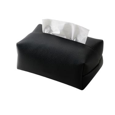 Imagem de Capa retangular extra grande para caixa de lenços - Suporte de caixa de lenços de couro PU marrom com alça inferior para banheiro, carro e escritório (preto)