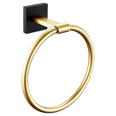 Imagem de KOKOSIRI Suporte de toalha de mão anel de toalha de parede acessórios de banheiro cabide de toalha de banho aço inoxidável preto com ouro, B3010GDK