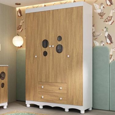 Imagem de Guarda-roupa Infantil 122cm com Vidro 4 Portas e 2 Gavetas Suspiro Multimóveis MP4458