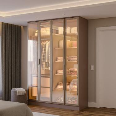 Imagem de Guarda-roupa 4 Portas Reflecta com Led 100% Mdf Orion CabeCasa MadeiraOriginals Mocha