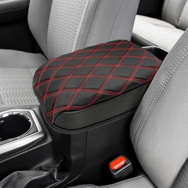 Imagem de KBH Capa de console central de carro para Toyota Tacoma 2016 2017 2018 2019 2020 2021 2022 2023, acabamento de couro de vinil, cobertura de apoio de braço para tampa Consol, ponto preto e vermelho