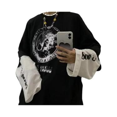 Imagem de Camiseta Masculina Oversized Y2K Anime Casual De Manga Longa Harajuku 