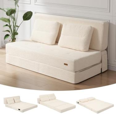 Imagem de COMAX Sofá cama Futon, 4 em 1 sofá-cama dobrável de chão Queen com apoios de braço em forma de L, bege
