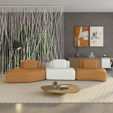 Imagem de Sofá Ilha Sala de Estar Dakota 3 Módulos 484cm Encostos Almofadas Soltas Bouclê Rústico Terracota/OffWhite G33 - Gran Belo