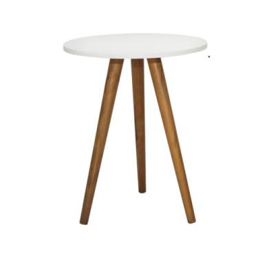 Imagem de Mesinha Redonda Alta de Pê Palito Retrô - Canto de Sala Decorativa, Porta Quadros e Objetos, Mesa Lateral Compacta para Sala de Estar ou Quarto (BRANCO)