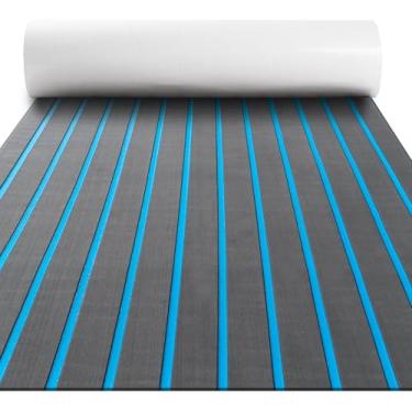 Imagem de FOCEAN Piso De Barco, Espuma Eva, Deck, Carpete Marinho, Teca Sintética, Para Lancha, Trailer, Iate, Caiaque, Prancha Surfe, 47,2" X 15,7", Cinza Escuro Com Linhas Azuis