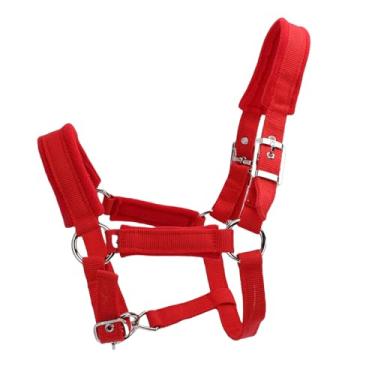 Imagem de GLOGLOW Hardware Banhado a Latão para Treinamento de Cabresto de Cavalo de Couro, Coleira Acolchoada de lã Espessa de 1 Polegada para Cavalos Pequenos a Médios, Alça de Nylon PP para Banho Estável e