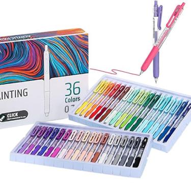 Imagem de Yolaka Canetas de gel acrílico de 36 cores para livros de colorir adultos, canetas de ponta fina de 0,7 mm com design de prensa, caneta de gel de secagem rápida para papel, tela, pedra, vidro, madeira