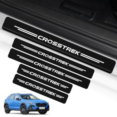 Imagem de JHGFVC 4 peças para protetores de peitoril de porta de carro Crosstrek, adesivo de peitoril de porta de couro de fibra de carbono, placa de arranhão de porta de carro protetor de entrada de porta
