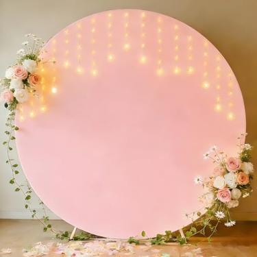 Imagem de HOLITS Capa de fundo redonda de 2 m com luzes, capa de arco circular de elastano resistente a rugas com luzes de LED para casamento, chá de bebê, aniversário, sessões de fotos, festas e eventos