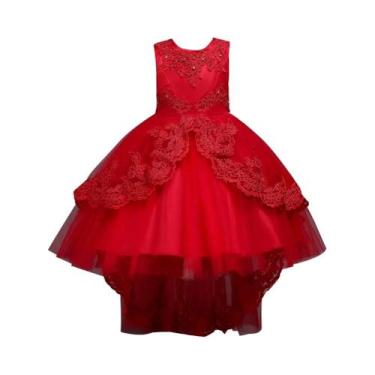 Imagem de Vestido Sem Mangas Bordado Com Pérolas Para Menina Princesa Vermelha V