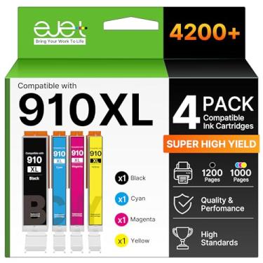 Imagem de ejet Substituição de tinta 910XL para cartuchos de tinta HP 910XL, pacote combo com tinta HP 910 HP910XL HP910 funciona para OfficeJet Pro 8020 8025 8028 8035 OfficeJet 8010 8015 8018 8022 impressoras