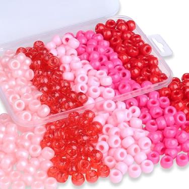 Imagem de XIANNVXI Miçangas de pônei vermelhas e rosa, 500 peças, 9 mm, rosa, vermelho, para pulseiras, tranças, artesanato, colar de amizade