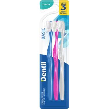 Imagem de Dentil – Escova Dental Basic Pack Promocional Média 3 Unidades | Cerdas arredondadas para limpeza eficaz e proteção do esmalte