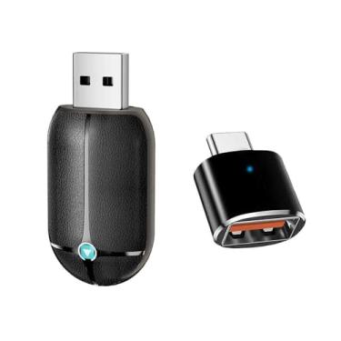 Imagem de Adaptador CarPlay sem fio de fibra de carbono, 2 em 1 CarPlay e Android Auto Dongle, mini adaptador Plug-and-Play, com conversor USB-C, para veículos CarPlay com fio de fábrica