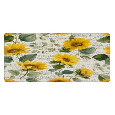 Imagem de Tapete de mouse retrô floral grande de girassol à prova d'água com protetor de mesa estendido para computador, base de borracha antiderrapante para escritório, computador, teclado, laptop e mesa de