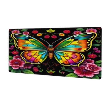 Imagem de Tapete de rato borboleta grande arte colorida à prova d'água tapete protetor de mesa estendido para computador tapete de base de borracha antiderrapante para escritório, computador, teclado, laptop e
