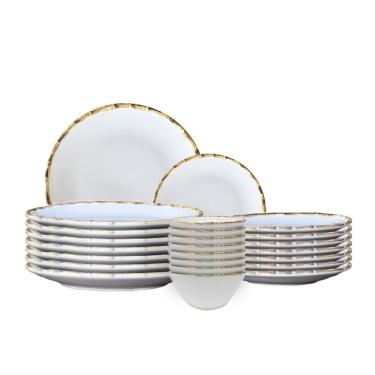 Imagem de Jogo 12 Pratos Raso 12 Fundos 12 Bowls Borda Bambu Cerâmica 1ª Linha Scalla