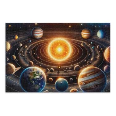 Imagem de Quebra-cabeça de 500 peças, sistema solar espacial, quebra-cabeça de presente faça você mesmo com bolsa de armazenamento de malha, quebra-cabeça engraçado para adultos, 52 cm C x 37,8 cm L