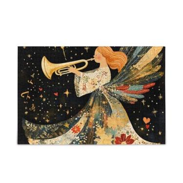 Imagem de Quebra-cabeça colorido de 1000 peças de anjo trompete noturno, composto de papel e madeira, quebra-cabeça masculino com letras