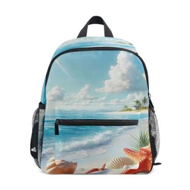 Imagem de GAIGEO Coastal Seashell Starfish Beach Mini Toddler Backpack with Whistle, 2 Bottle Pockets, Lightweight, Toddler Travel Backpack 10x4x12 In, for Ages 3-8