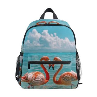 Imagem de Flamingos Ocean Beach Simple Modern Toddler Backpack 10x4x12 In, Toddler Girls Backpack with Water Bottle Pockets, Whistle Buckle