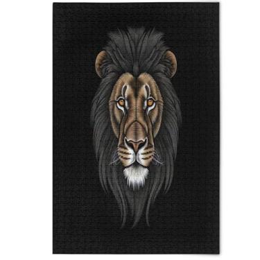 Imagem de Quebra-cabeças 500 peças para adultos jogos de família decoração de casa leão preto impressão animal quebra-cabeças difíceis família elefantes brancos presentes, 500 peças, 52 cm x 37,8 cm