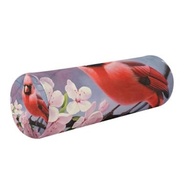 Imagem de GAIGEO Pássaro vermelho sentado no galho com flores almofada de rolo de espuma viscoelástica firme, almofada cilíndrica reforçada, almofadas de rolo de pescoço para cama