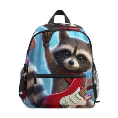 Imagem de GAIGEO Funny Raccoon Rock Animal Mini Kids Backpack with Whistle, 2 Bottle Pockets, Lightweight, Kindergarten Backpack 10x4x12 In, for Ages 3-8